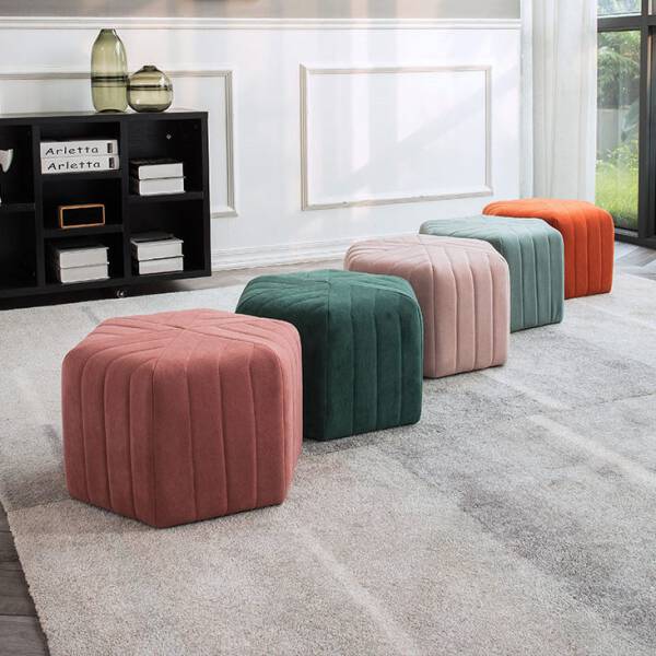 ม้านั่งสำหรับตกแต่งบ้านหุ้มกำมะหยี่ สีส้ม