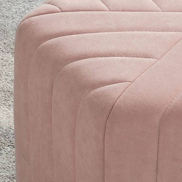 ม้านั่งทรงหกเหลี่ยมสำหรับตกแต่งบ้านหุ้มกำมะหยี่ เบาะสีชมพู