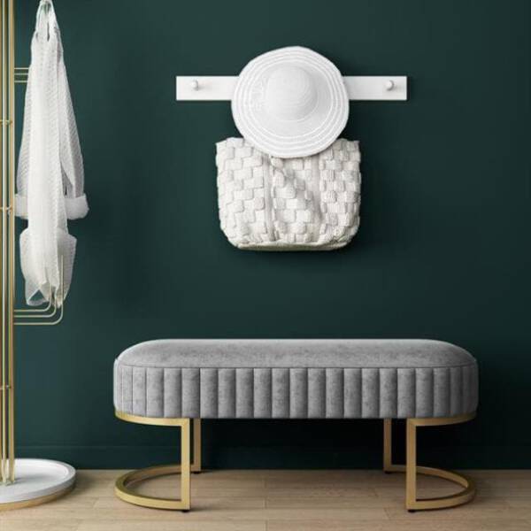 ม้านั่งยาวสำหรับตกแต่งบ้านหุ้มกำมะหยี่สไตล์พรีเมี่ยม สีเทา