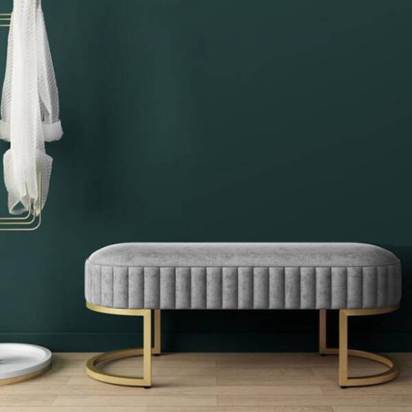 ขาย ม้านั่งยาวสำหรับตกแต่งบ้านหุ้มกำมะหยี่สไตล์พรีเมี่ยม สีเทา