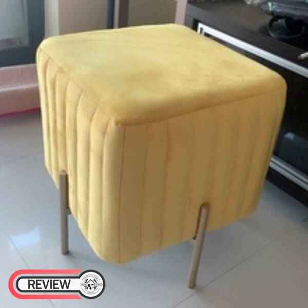 รีวิว เก้าอี้ม้านั่งสำหรับแต่งบ้านหุ้มกำมะหยี่ สีเหลือง