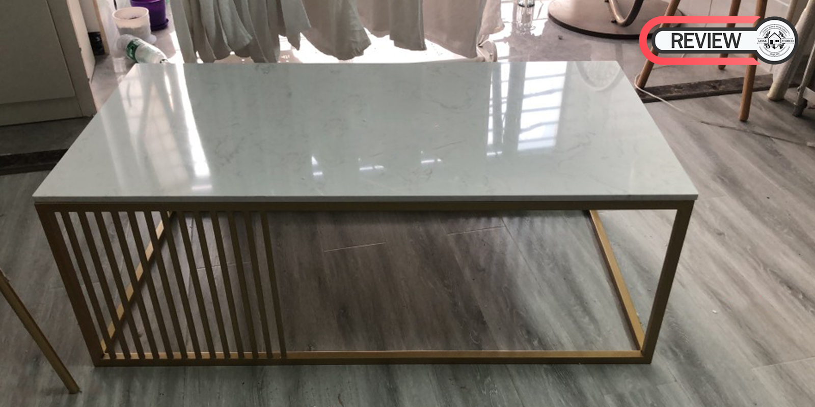 รีวิว โต๊ะกลางห้องรับแขกท็อปหินอ่อนสี่เหลี่ยมผืนผ้า - Rectangle Golden Coffee Table