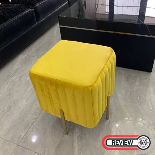 รีวิว เก้าอี้ม้านั่งสำหรับแต่งบ้านหุ้มกำมะหยี่ สีเหลือง