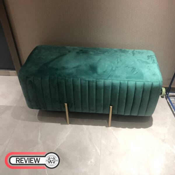 รีวิว เก้าอี้ม้านั่งสำหรับแต่งบ้านหุ้มกำมะหยี่ สีเขียว