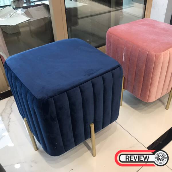 รีวิว เก้าอี้ม้านั่งสำหรับแต่งบ้านหุ้มกำมะหยี่ สีชมพู สีน้ำเงิน