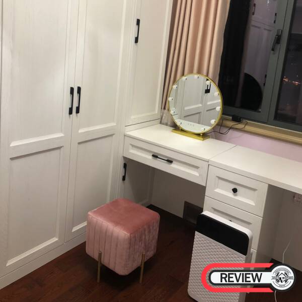 รีวิว เก้าอี้ม้านั่งสำหรับแต่งบ้านหุ้มกำมะหยี่ สีชมพู