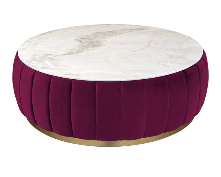 โต๊ะกลางกำมะหยี่ท็อปหินอ่อน สีแดงเบอร์กันดี้