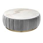 โต๊ะกลางกำมะหยี่ท็อปหินอ่อน สีเทา