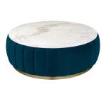 โต๊ะกลางกำมะหยี่ท็อปหินอ่อน สีน้ำเงิน