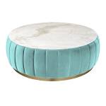 โต๊ะกลางกำมะหยี่ท็อปหินอ่อน สีฟ้า