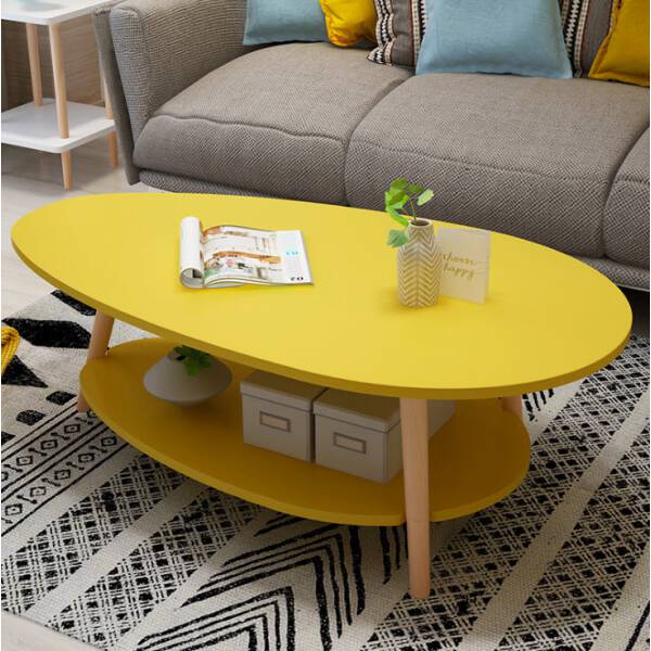 โต๊ะกลางห้องรับแขกไม้ทรงรี ท็อปสีเหลือง