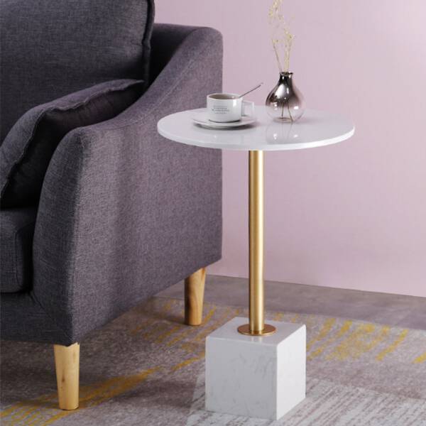 โต๊ะข้างเตียง โต๊ะข้างโซฟา ท็อปหินอ่อน ฐานหินอ่อน สีขาว - Premium Marble Side Table