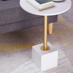 ขาย โต๊ะข้างเตียง โต๊ะข้างโซฟา ท็อปหินอ่อน ฐานหินอ่อน สีขาว - Premium Marble Side Table