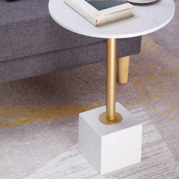 ขาย โต๊ะข้างเตียง โต๊ะข้างโซฟา ท็อปหินอ่อน ฐานหินอ่อน สีขาว - Premium Marble Side Table