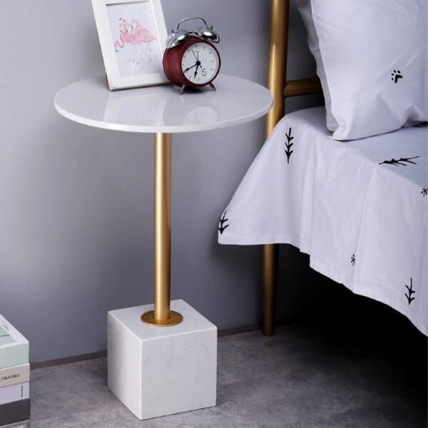 ขาย โต๊ะข้างเตียง โต๊ะข้างโซฟา ท็อปหินอ่อน ฐานหินอ่อน สีขาว - Premium Marble Side Table ราคาพิเศษ