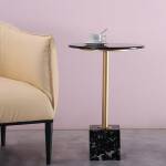 ขาย โต๊ะข้างเตียง โต๊ะข้างโซฟา ท็อปหินอ่อน ฐานหินอ่อน สีดำ - Premium Marble Side Table