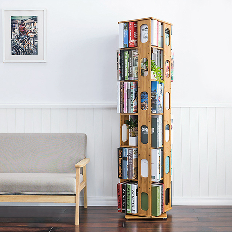 ขาย ชั้นเก็บหนังสือตั้งพื้นหมุนได้ 360 องศา Bamboo Rotating Book Shelf พิเศษลด