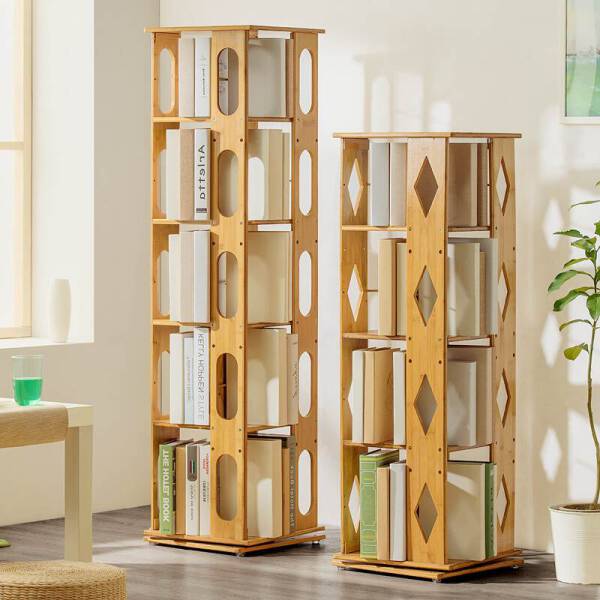 ขาย ชั้นเก็บหนังสือตั้งพื้นหมุนได้ 360 องศา Bamboo Rotating Book Shelf พิเศษราคา