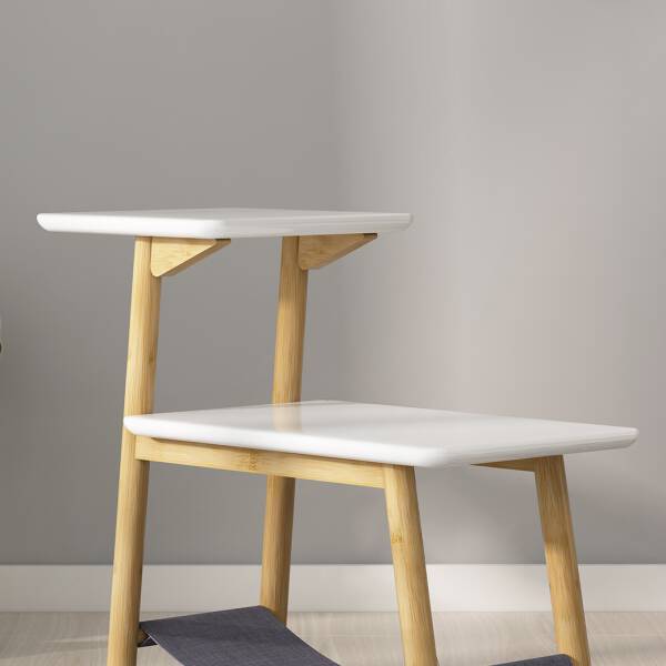 ขาย โต๊ะข้างเตียง โต๊ะข้างโซฟา สองชั้น สไตล์มินิมอล ท็อปสีขาว