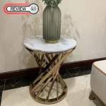 รีวิว โต๊ะข้างเตียง โต๊ะข้างโซฟา ขาสแตนเลส ท็อปหินอ่อน - Revolute Marble Side Table