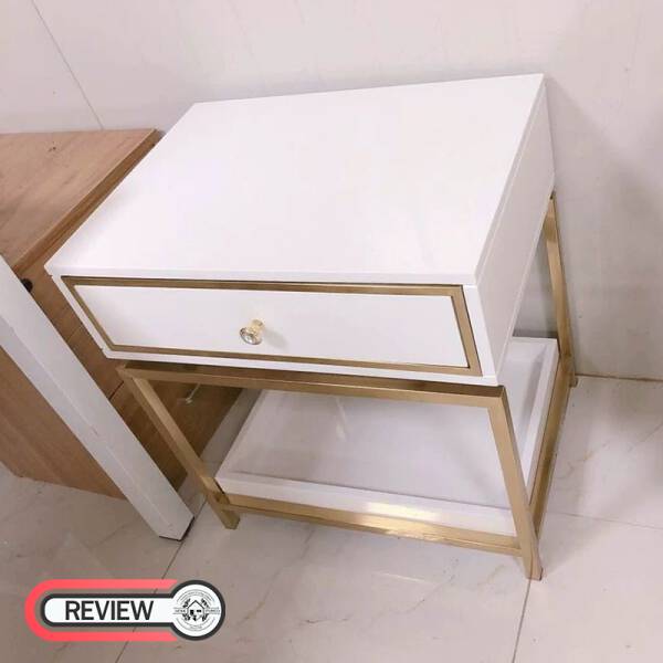 รีวิว โต๊ะข้างเตียง โต๊ะข้างโซฟา พร้อมลิ้นชัก สไตล์อาร์ตเดคโค สีขาว