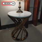 รีวิว โต๊ะข้างเตียง โต๊ะข้างโซฟา ขาสแตนเลส ท็อปหินอ่อน - Revolute Marble Side Table