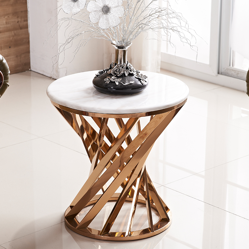 โต๊ะข้างเตียง โต๊ะข้างโซฟา ขาสแตนเลส ท็อปหินอ่อน – Revolute Marble Side Table