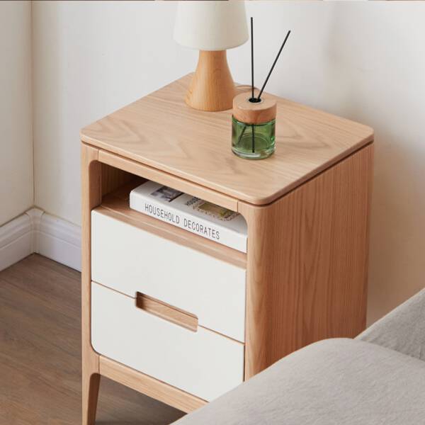 โต๊ะข้าง อเนกประสงค์ ท็อปไม้แท้ พร้อมชั้นชักสองชั้น