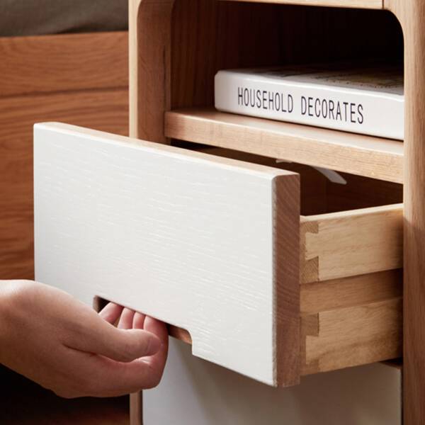 ลิ้นชัก โต๊ะข้าง อเนกประสงค์ ท็อปไม้แท้ พร้อมชั้นชักสองชั้น