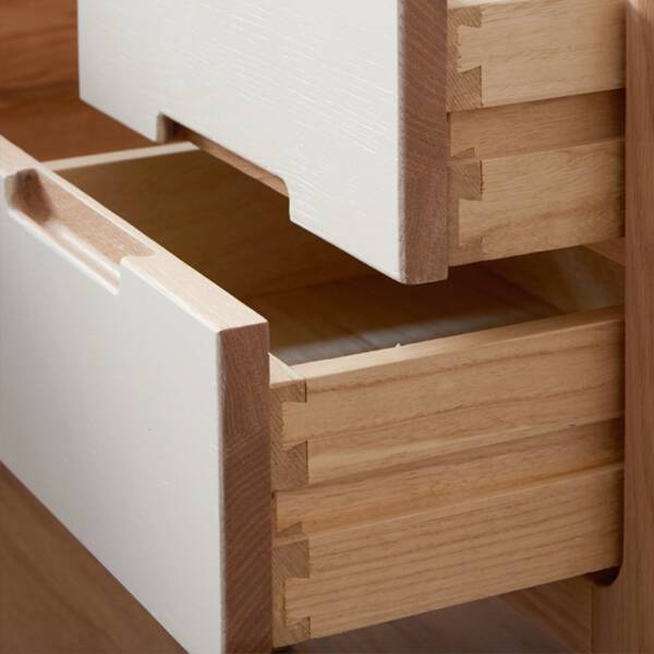 ลิ้นชัก โต๊ะข้าง อเนกประสงค์ ท็อปไม้แท้ พร้อมชั้นชักสองชั้น