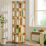 ขาย ชั้นเก็บหนังสือตั้งพื้นหมุนได้ 360 องศา Bamboo Rotating Book Shelf ราคาพิเศษ