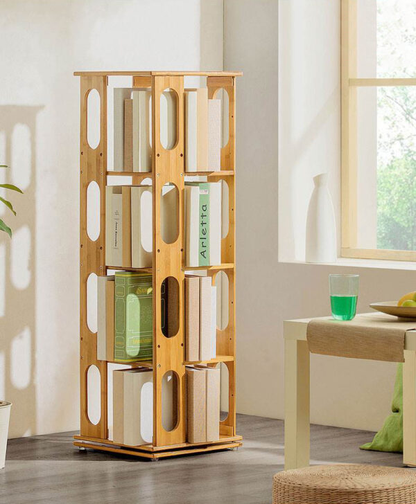 ขาย ชั้นเก็บหนังสือตั้งพื้นหมุนได้ 360 องศา Bamboo Rotating Book Shelf ลด ราคา