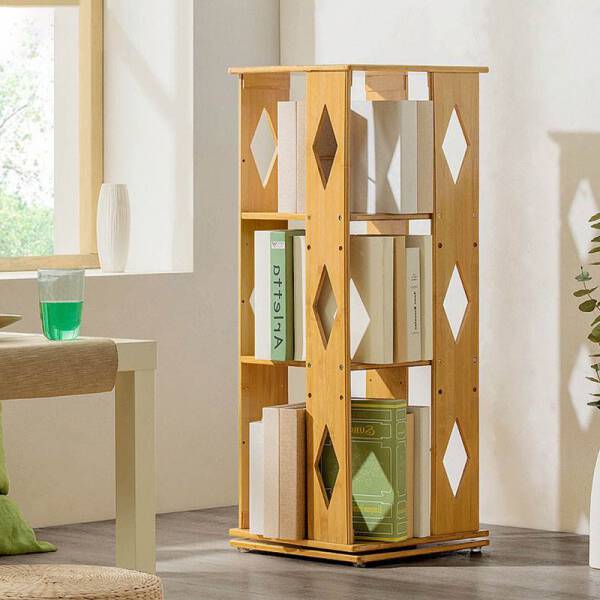 ขาย ชั้นเก็บหนังสือตั้งพื้นหมุนได้ 360 องศา Bamboo Rotating Book Shelf