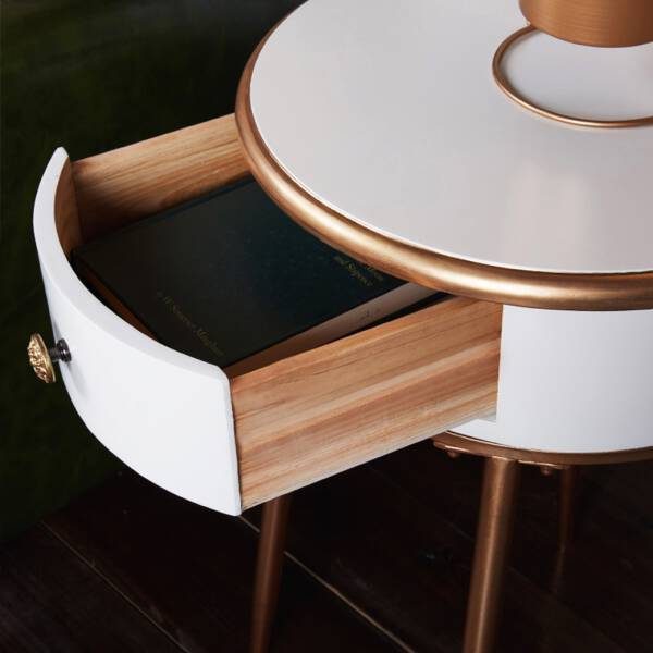 ลิ้นชัก โต๊ะข้างเตียง ข้างโซฟา พร้อมลิ้นชัก ขลิบทอง Wooden Side Table