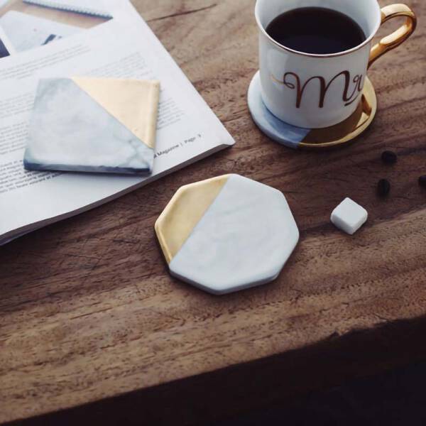 ขาย แผ่นรองแก้วหินอ่อน Golden Edge Marble Coaster ลดพิเศษ
