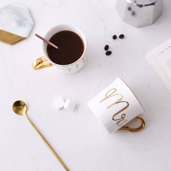 ขาย ถ้วยกาแฟขอบทอง Mr. & Mrs. MUG GOLD SERIES พิเศษ ลด