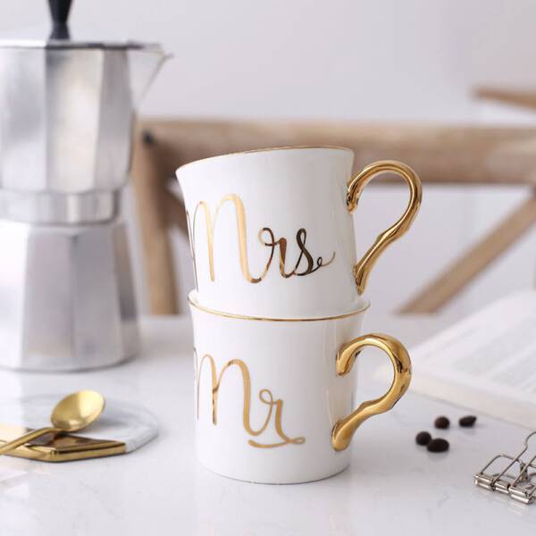 ขาย ถ้วยกาแฟขอบทอง Mr. & Mrs. MUG GOLD SERIES ลด พิเศษ