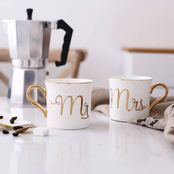 ขาย ถ้วยกาแฟขอบทอง Mr. & Mrs. MUG GOLD SERIES ลดพิเศษ
