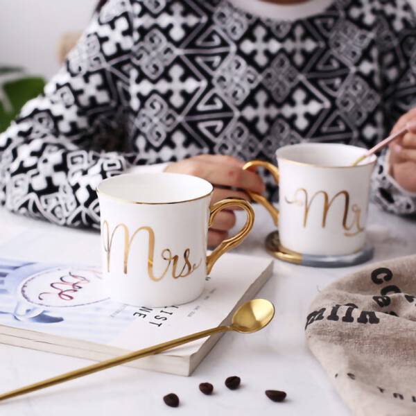 ขาย ถ้วยกาแฟขอบทอง Mr. & Mrs. MUG GOLD SERIES ลดราคา