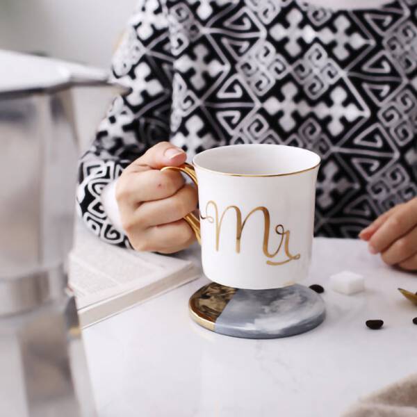 ขาย ถ้วยกาแฟขอบทอง Mr. & Mrs. MUG GOLD SERIES ลด ราคา