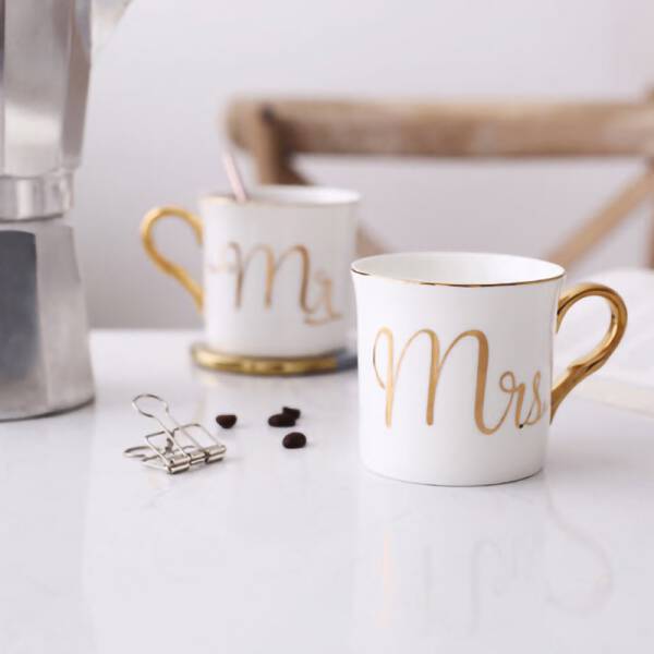 ขาย ถ้วยกาแฟขอบทอง Mr. & Mrs. MUG GOLD SERIES ราคา ลด
