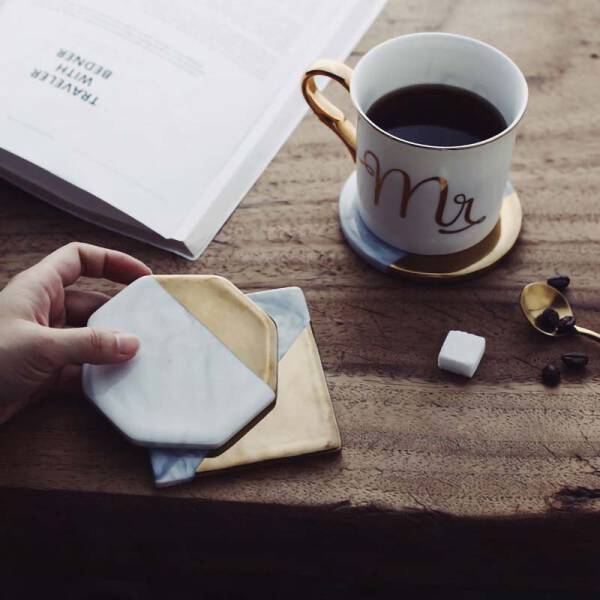 ขาย แผ่นรองแก้วหินอ่อน Golden Edge Marble Coaster ลด