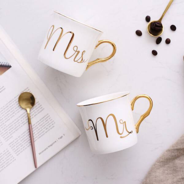ขาย ถ้วยกาแฟขอบทอง Mr. & Mrs. MUG GOLD SERIESพิเศษ