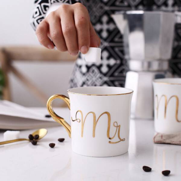 ขาย ถ้วยกาแฟขอบทอง Mr. & Mrs. MUG GOLD SERIES ลด