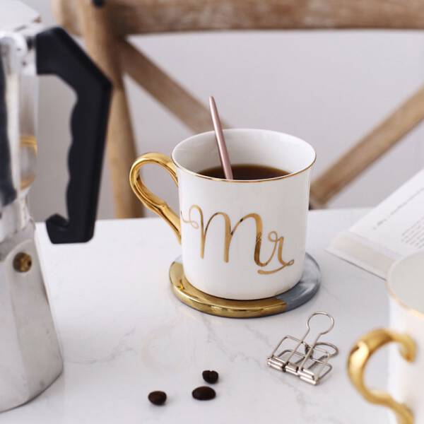 ขาย ถ้วยกาแฟขอบทอง Mr. & Mrs. MUG GOLD SERIES