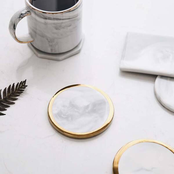 ขาย แผ่นรองแก้วหินอ่อน Golden Edge Marble Coaster พิเศษลด