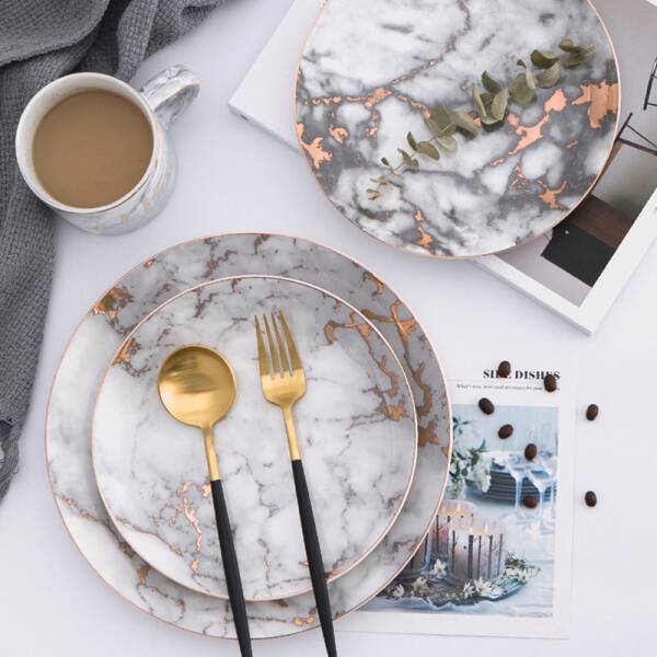 ขาย จานสำหรับตกแต่งลายหินอ่อน Decorative Marble Dish พิเศษราคา