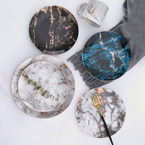 ขาย จานสำหรับตกแต่งลายหินอ่อน Decorative Marble Dish พิเศษราคาลด