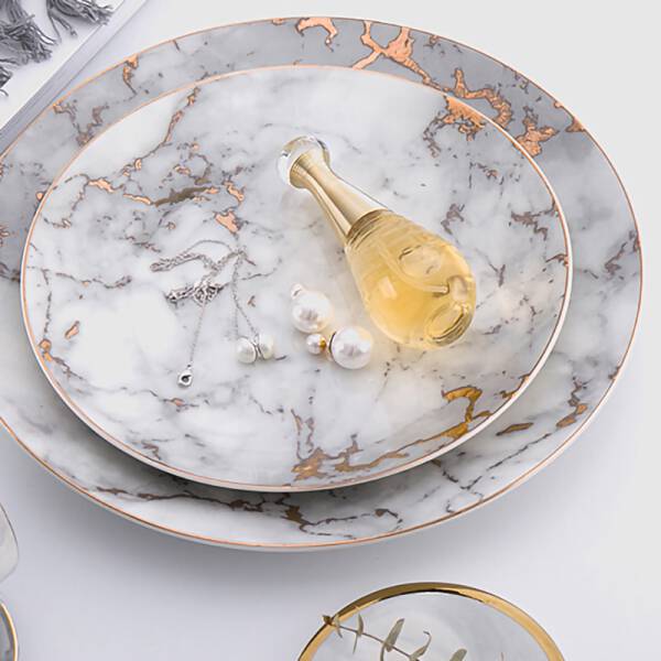 ขาย จานสำหรับตกแต่งลายหินอ่อน Decorative Marble Dish ลด พิเศษ ราคา