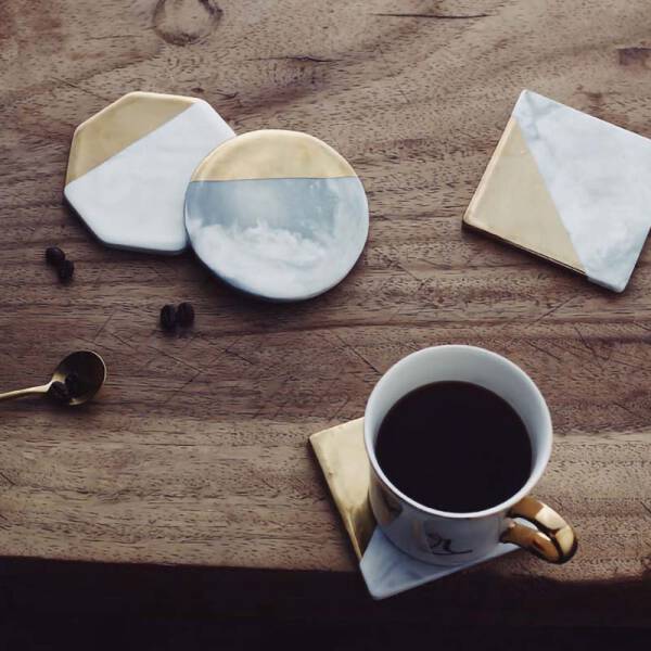 ขาย แผ่นรองแก้วหินอ่อน Golden Edge Marble Coaster ลด พิเศษ